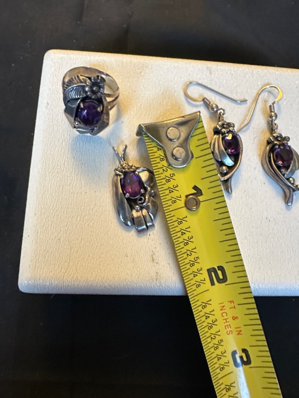 Sterling Silver Purple Amethyst Jewelry Set - Ring, Pendant & Earrings 14g - Picture 2 of 8